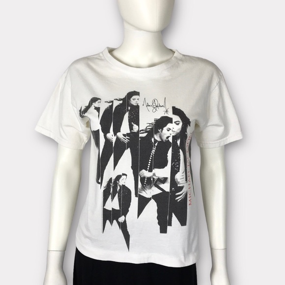 Michael Jackson Vintage Concert Cropped Tee Shirt Black & White Rare - Picture 2 of 5